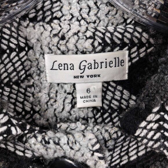 Lena Gabrielle New York Jacket Sz 6 Wool Blend Geometric Bouclé Button Front - Picture 7 of 9